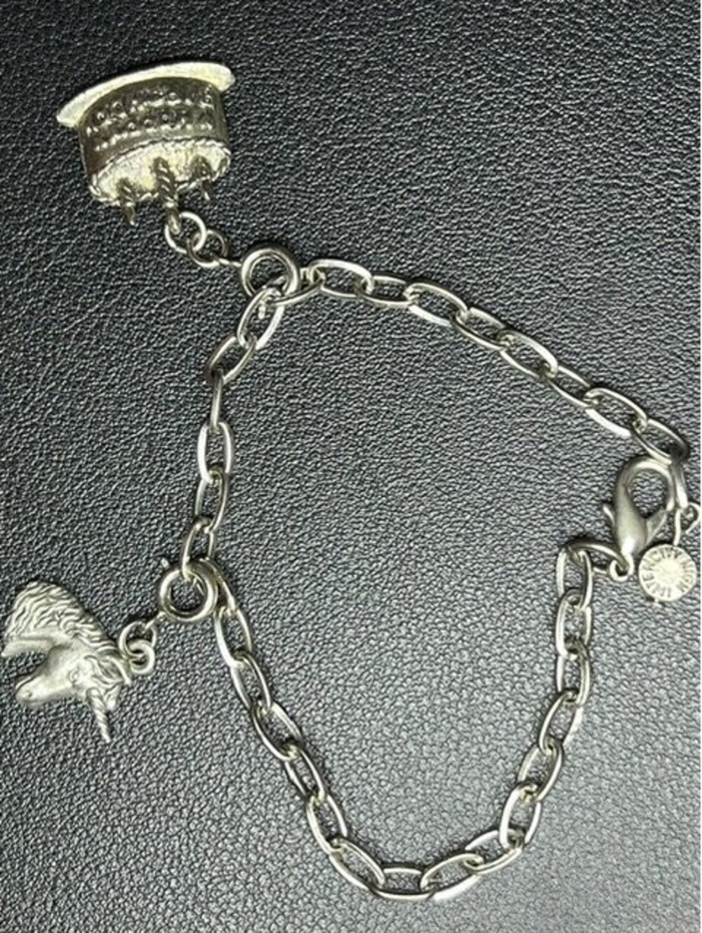 B7346 HIGH INTENCITY Charm Bracelet Birthday Cake Unicorn Silver Tone 7-8"